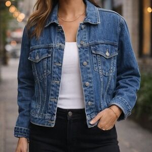 Wrangler‎ Hero Womens Small Blue Denim Jacket Vintage 90s Trucker Coat Vintage
